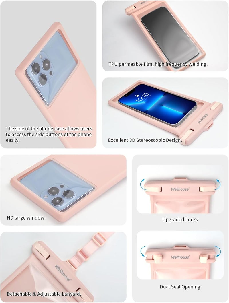 Wellhouse Waterproof Phone Pouch, Waterproof Phone Case for iPhone 16 15 14 13 12 Pro Max XS Samsung, IPX8 3D Cellphone Dry Bag Beach Essentials (2 Pack - Blue & Pink8.0, 8 inch) - Image 5